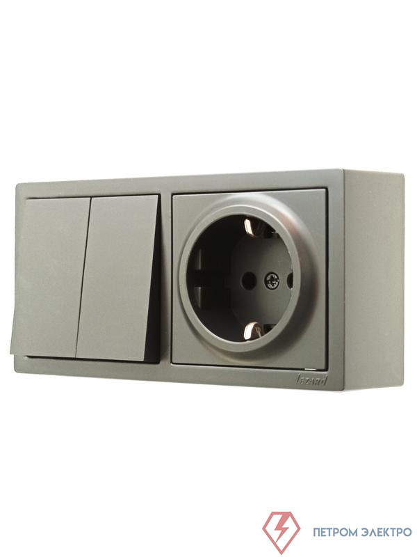 Блок ОП LETO (2-кл. выключатель + 1-м розетка с заземл.) горизонт. платина LEZARD 752-3500-170BKP