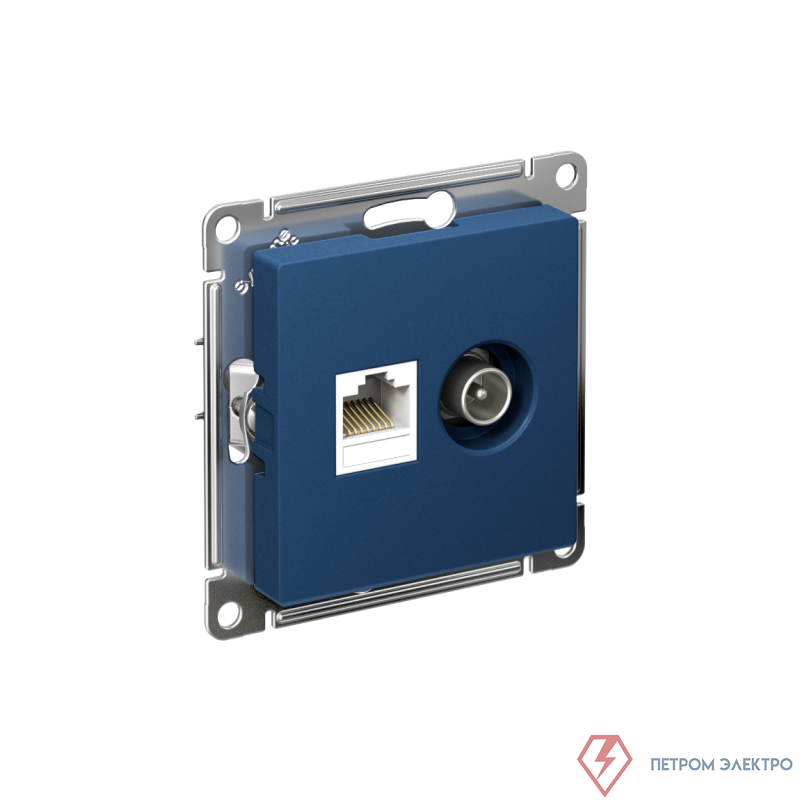 Розетка компьютерная + телевизионная 2-м СП AtlasDesign RJ45 кат.5E + TV механизм аквамарин SE ATN001189