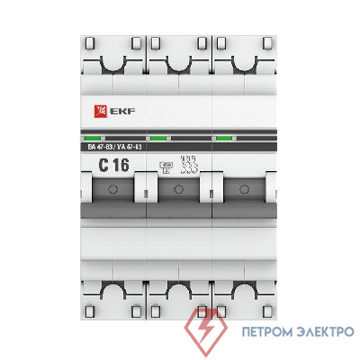 Выключатель автоматический модульный 3п C 16А 4.5кА ВА 47-63 PROxima EKF mcb4763-3-16C-pro