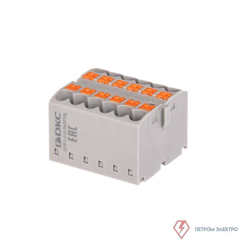 Блок распределительный зажим push-in 12 точек подключения 25кв.мм сер. DKC DTP1-012-04SPUG