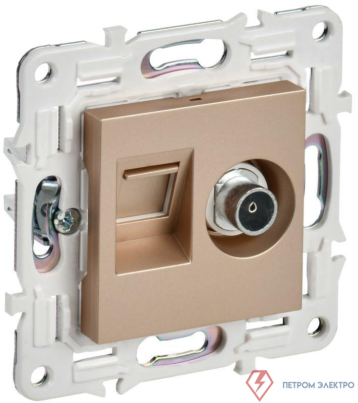 Розетка двойная TV+RJ45 кат.5E SKANDY SK-A14Sa песочн. IEK SK-AK20-1-K98