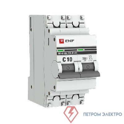 Выключатель автоматический модульный 2п C 10А 6кА ВА 47-63 PROxima EKF mcb4763-6-2-10C-pro