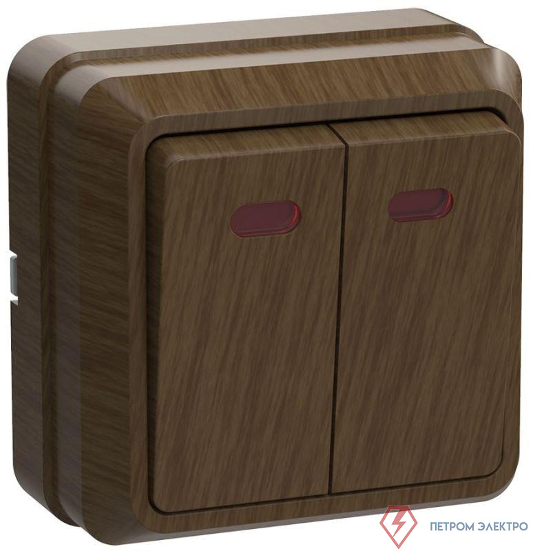 Выключатель 2-кл. ОП Октава 10А IP20 ВС20-2-1-ОД с индикацией дуб GENERICA EVO21-K04-10-DC