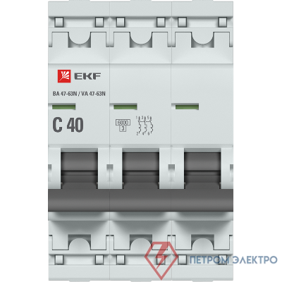 Выключатель автоматический 3п C 40А 6кА ВА 47-63N EKF PROxima EKF M636340C