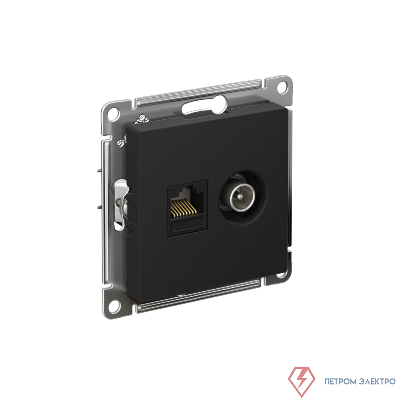 Розетка компьютерная + телевизионная 2-м СП AtlasDesign RJ45 кат.5E + TV механизм карбон SE ATN001089