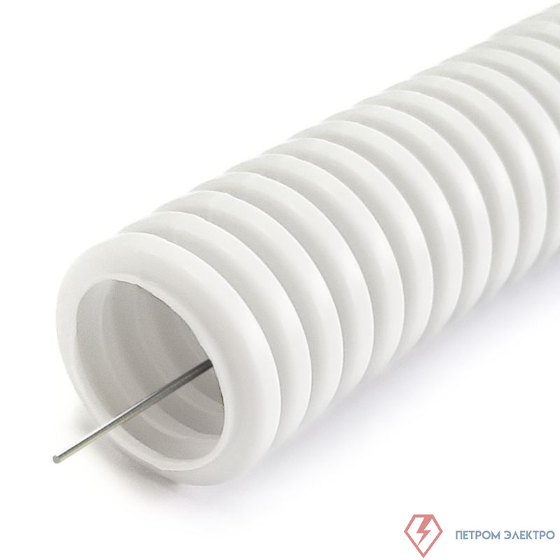Труба гофрированная ПЛЛ легкая d32мм с протяжкой безгалоген. (HF) (НГ) бел. (уп.25м) Промрукав PR02.0217