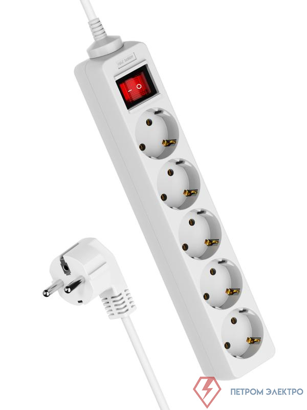 Удлинитель 5х3м с заземл. 16А IP20 ПВС 3х1.5 с выкл. КОСМОС YKsm3m-5g-Z-V(K)