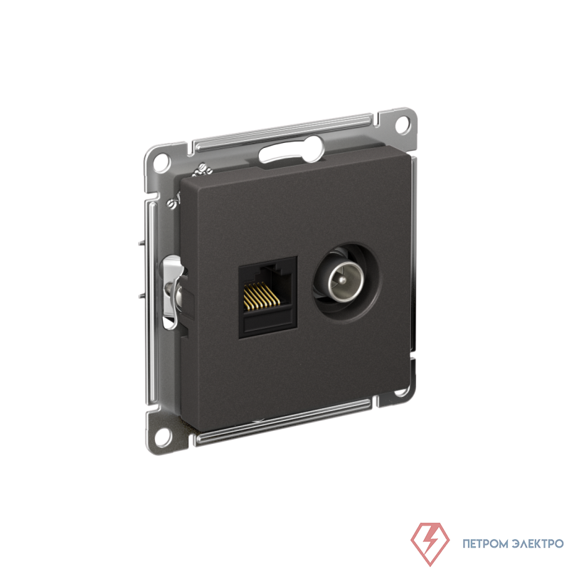 Розетка компьютерная + телевизионная 2-м СП AtlasDesign RJ45 кат.5E + TV механизм базальт SE ATN001489