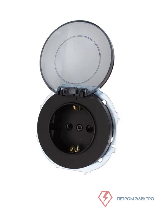 Розетка 1-м СП OSEN с заземл. с крышкой ПБТ механизм черн. бархат LEZARD 743-4288-123B