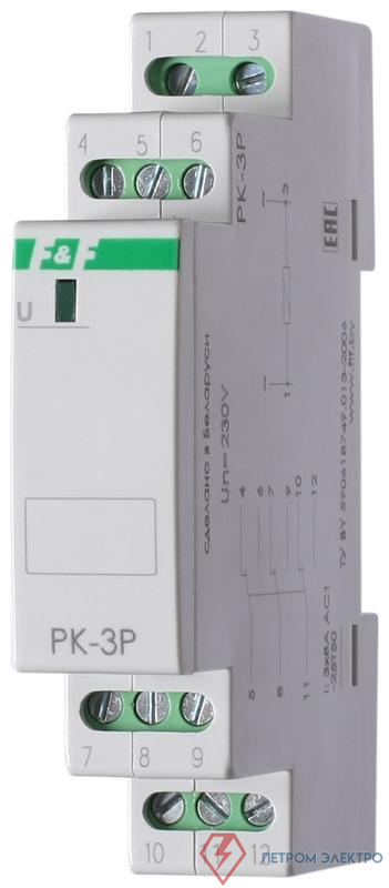 Реле промежуточное PK-3P 230В 50Гц 3х8А 3перекл. IP20 монтаж на DIN-рейке 35мм F&F EA06.001.023