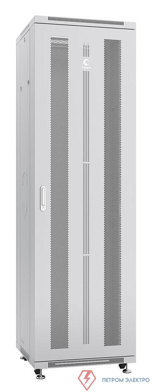 Шкаф монтажный телекоммуникационный напольный ND-05C-42U60/100 19дюйм для распред. и серверн. оборудования 42U 600х1000х2055мм передн. и задн. перфорир. двери ручка с замком сер. (RAL 7035) Cabeus 7205c