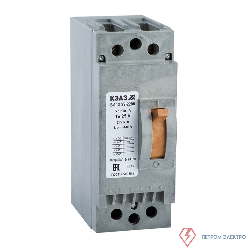 Выключатель автоматический 2п 16А 12Iн 12кА ВА13-29-2200 У3 690В AC КЭАЗ 107662