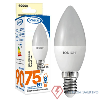 Лампа светодиодная ILED-SMD2835-C37-8-720-220-4-E14 (1300) IONICH 1535 0