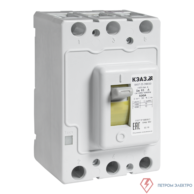 Выключатель автоматический 3п 100А 1000Im 30кА ВА57-35-340010 УХЛ3 690В AC втычн. без панели КЭАЗ 255878