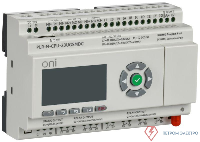 Контроллер программируемый логический (микро ПЛК) PLR-M. CPU с GSM DI10/PT3/DO08(R)/02(T) 24В DC ONI PLR-M-CPU-23UGSMDC