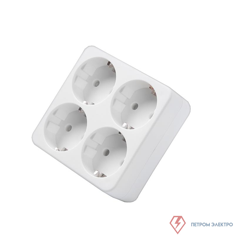 Разветвитель 4-м с заземл. 16А 3500Вт 250В квадрат бел. DОМТОК 2661
