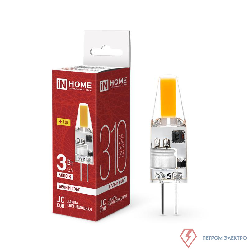 Лампа светодиодная LED-JC-COB 3Вт 12В G4 4000К 310лм IN HOME 4690612060231