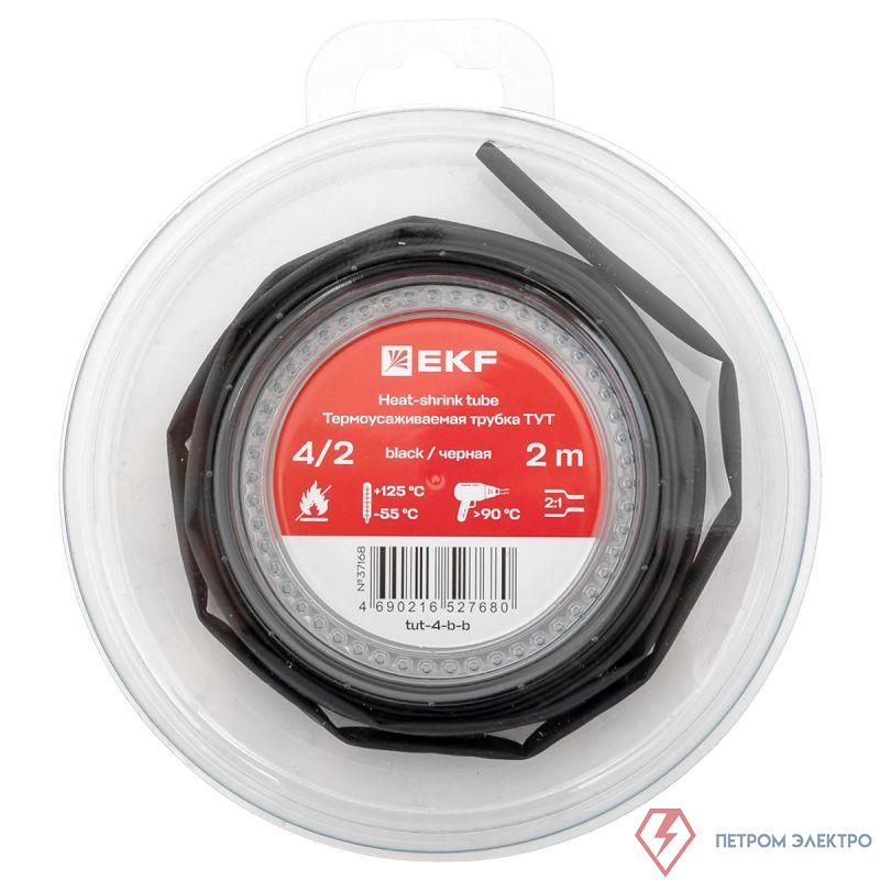 Трубка термоусадочная ТУТ нг 4/2 черн. ролик 2 м EKF tut-4-b-b