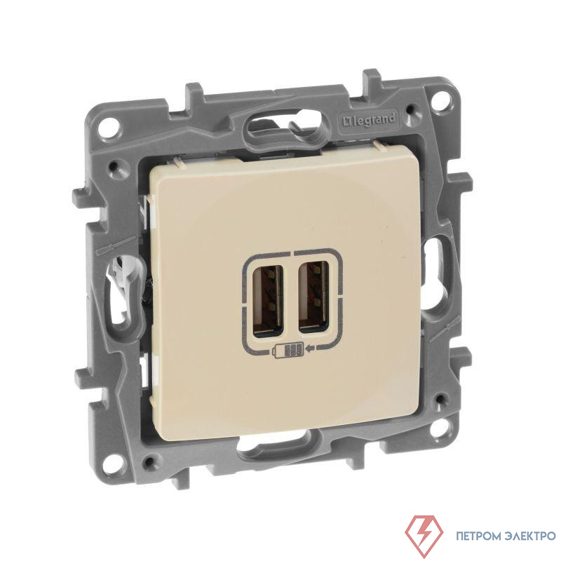 Розетка USB 2-м СП 2мод. Etika 240В/5В 2400мА механизм сл. кость IEK 672394