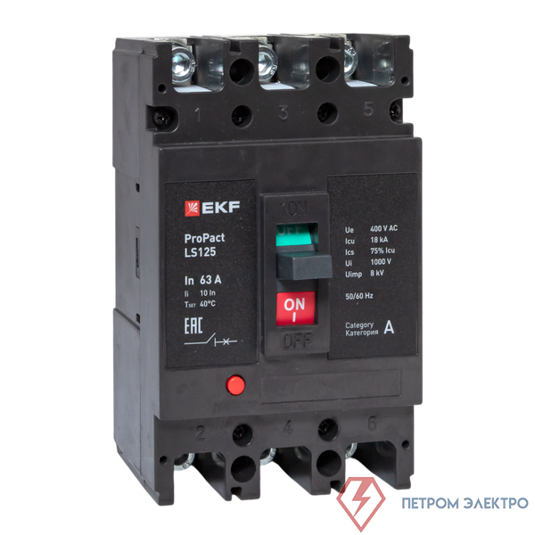 Выключатель автоматический 3п 63А 18кА LS125 ProPact EKF mccb-125-18-3-63-ls