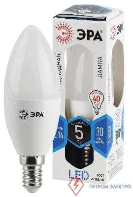 Лампа светодиодная B35-5w-840-E14 свеча 400лм ЭРА Б0018872