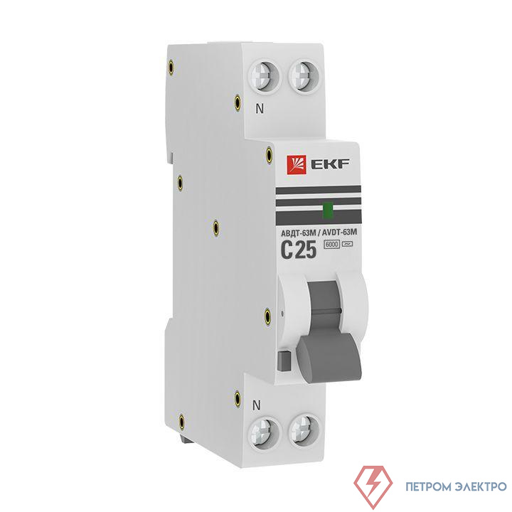 Выключатель автоматический дифференциального тока 1мод. C 25А 10мА тип AC 6кА АВДТ-63М электрон. PROxima EKF DA63M-25-10
