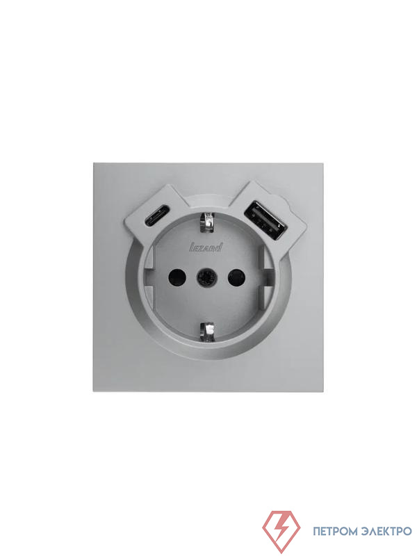 Розетка 1-м СП ZIMA IP20 Type-C + USB с заземл. механизм сер. матов. LEZARD 704-7488-181TC