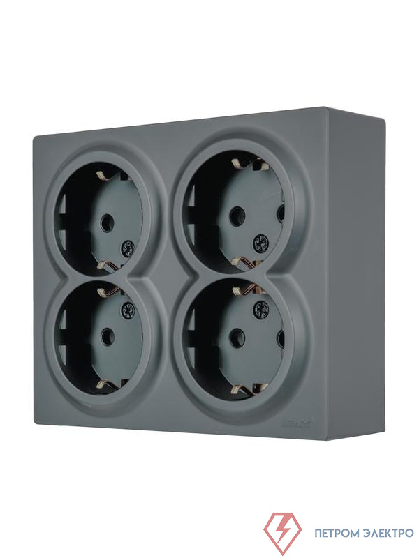 Розетка 4-м ОП LETO с заземл. закрытый корпус ПБТ графит LEZARD 752-3400-127BDP