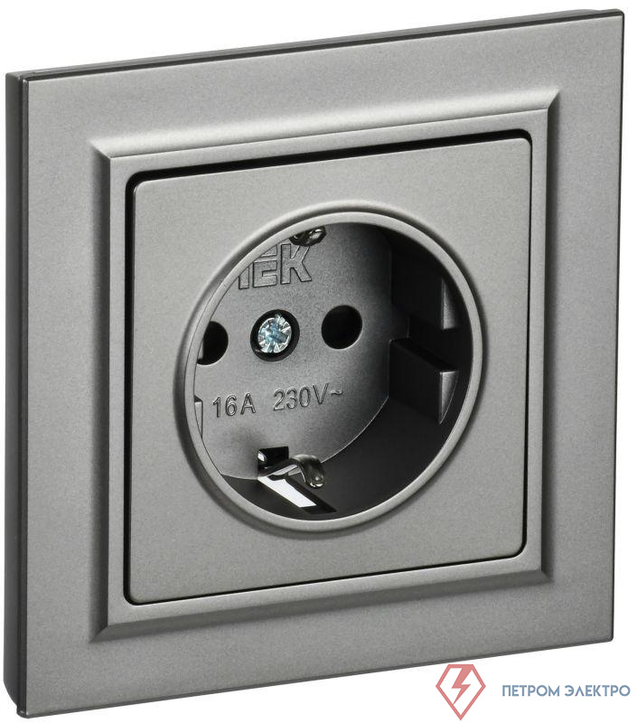 Розетка СП BRITE РСР14-1-0-БрС 16А в сборе с заземл. защ. шторки сталь IEK BR-R14-16-K46-F