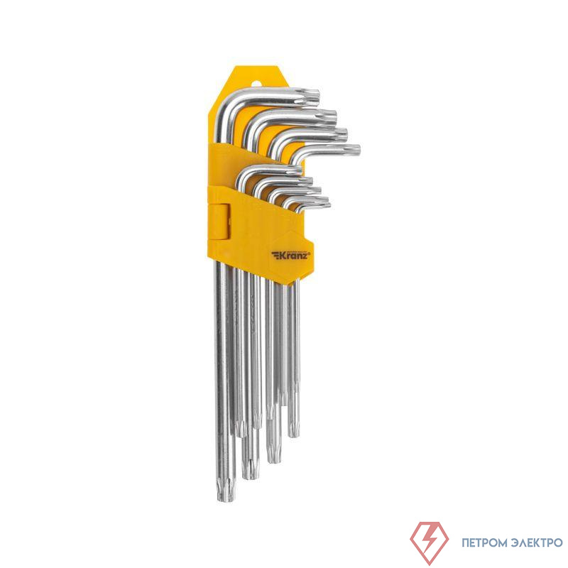 Набор ключей имбусовых Tamper-Torx 9шт ТТ10-ТТ50 закаленные удлиненные никель Kranz KR-12-5221