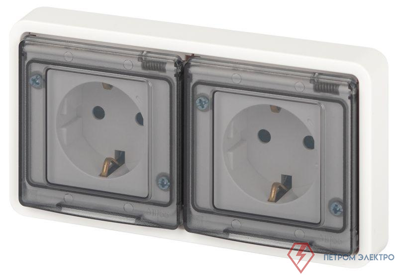 Розетка Эксперт 11-2523-01 2х2P+E гориз. IP55 16А-250В СУ бел. Эра Б0063276