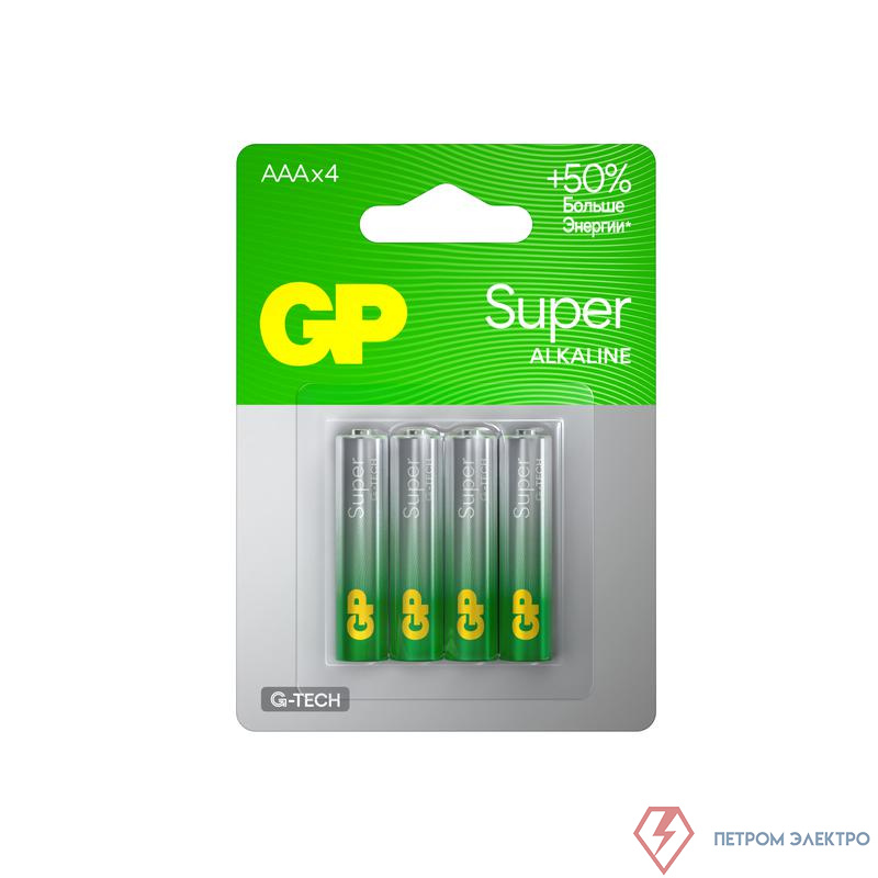 Элемент питания алкалиновый AAA/LR03 1.5В Super Alkaline G-Tech 24AA21-2CRSBC4 40/160 (блист.4шт) GP 21385