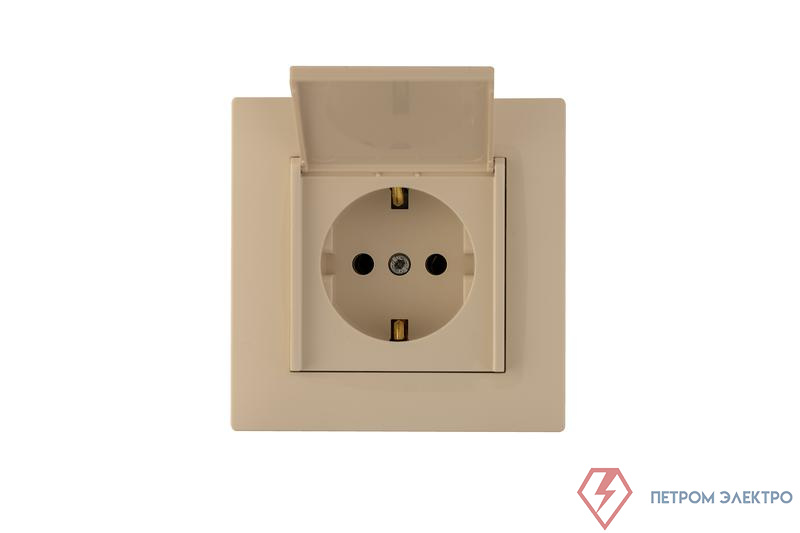 Розетка 1-м с крышкой Karea RIZZ с заземл. крем Makel 88010029