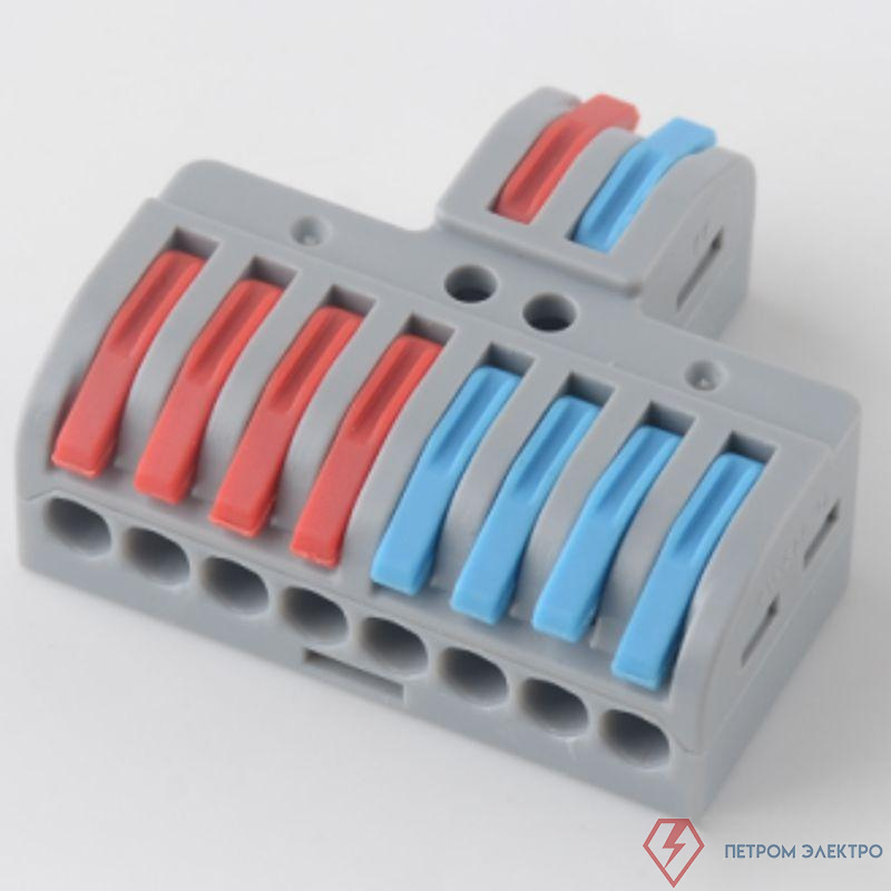 Клемма СМК 2х4 проходная разветвительная 2 полюса с монтажной площадкой (1 ввод 4 вывода на полюс) Rexant 07-5231