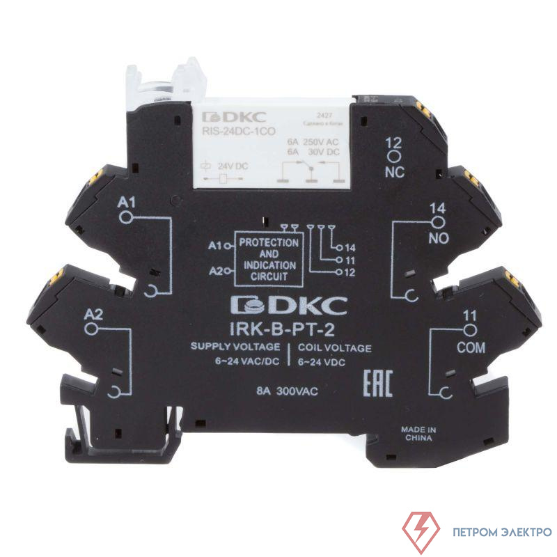 Реле интерфейсное 1CO ком. ток 6А AgSnO2 напряжение 24В AC/DC push-in клеммы DKC IRK-24UC-1CO-PT