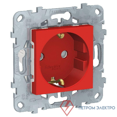Механизм розетки 1-м СП 2мод. Unica New 16А IP21 250В с заземл. защ. шторки винт. клеммы красн. SchE NU503703