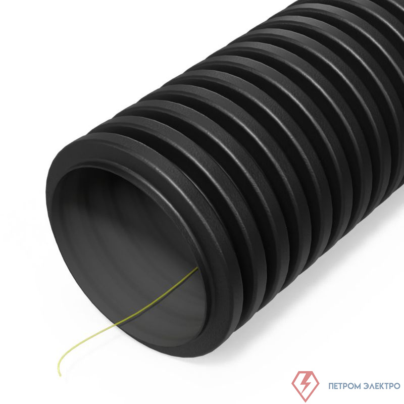 Труба гофрированная двустенная ПНД гибкая d90мм с протяжкой SN12 450 стойкая к УФ черн. (уп.50м) Промрукав PR15.0310