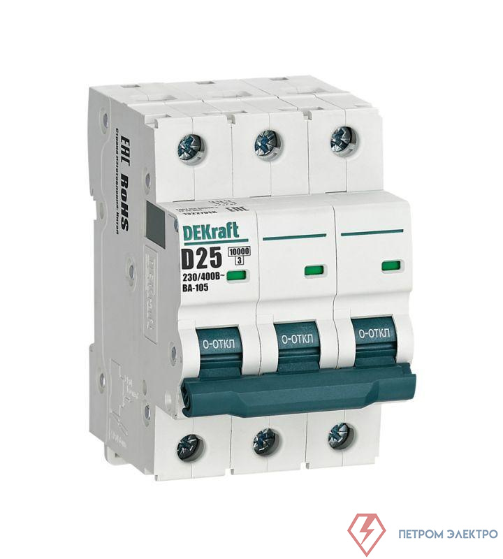 Выключатель автоматический модульный 3п D 25А 10кА ВА-105 DEKraft 13227DEK