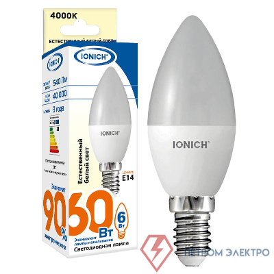 Лампа светодиодная ILED-SMD2835-C37-6-540-220-4-E14 (0160) IONICH 1529 0