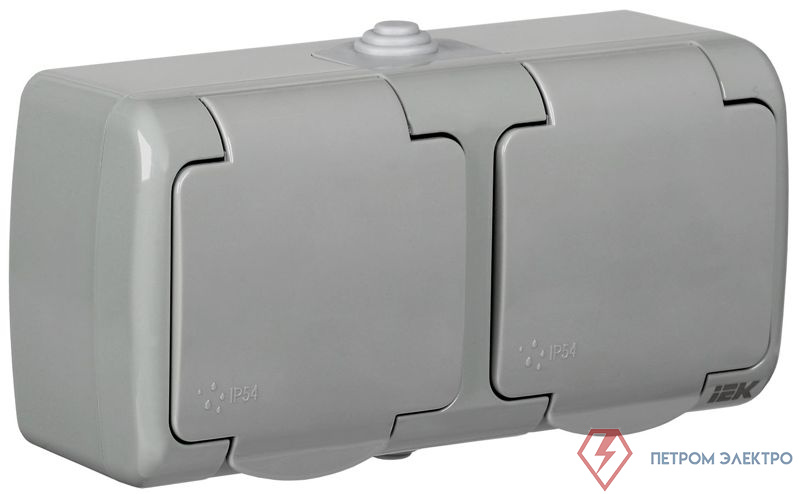 Розетка 2-м ОП AQUATIC РСш22-2-А 16А IP54 с заземл. с крышкой GENERICA ERA22-K03-16-54