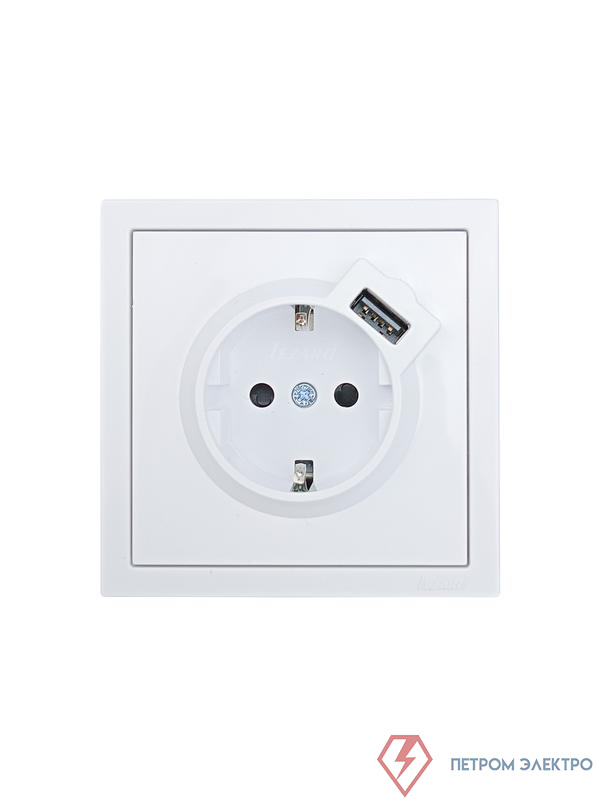 Розетка 1-м ZIMA IP20 + USB с заземл. механизм бел. LEZARD 704-0288-181
