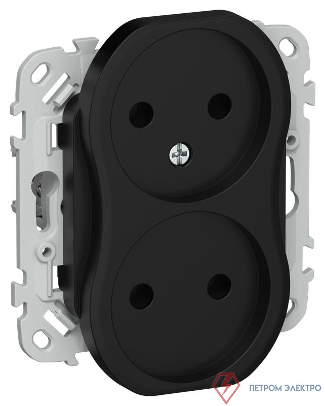 Розетка 2-м СП FLITE РС02-1-ФлЧ 10А без заземл. без защ. шторок безвинтовое крепление механизм черн. IEK FI-R20-10-1-K02
