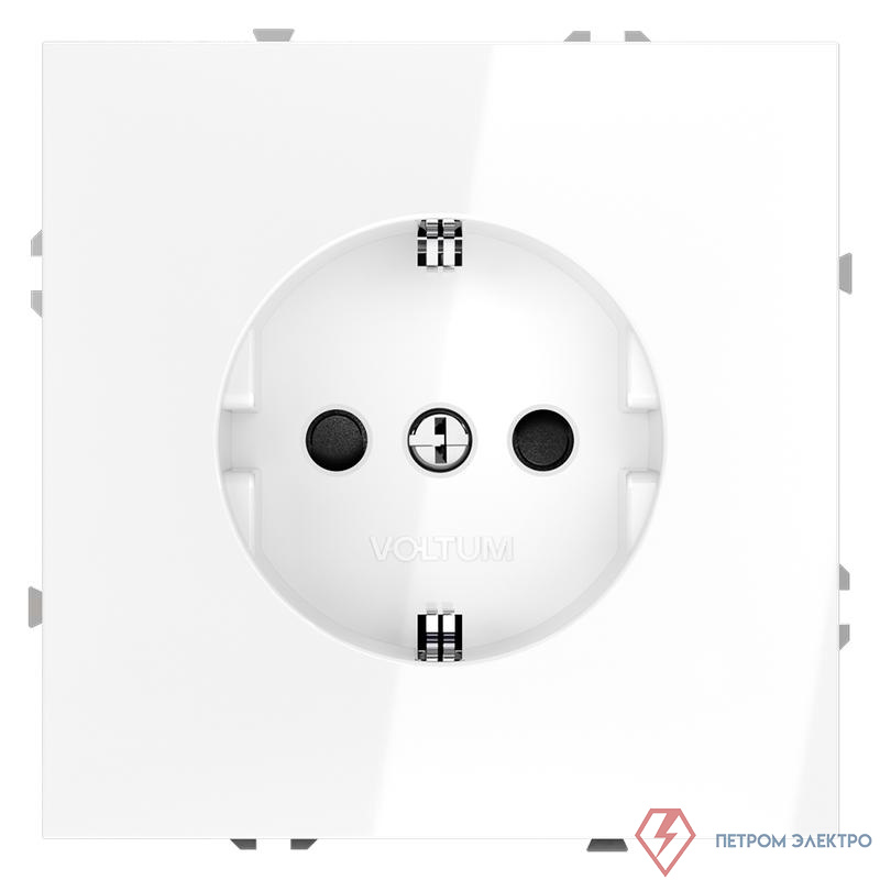 Розетка 1-м СП S70 16А с заземл. защ. шторки механизм бел. глянцевый Voltum VLS040201