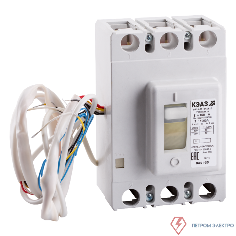 Выключатель автоматический 3п 400А 2500Im 20кА ВА51-35М3-341810 УХЛ3 690В AC НР=24В AC/DC КЭАЗ 256047