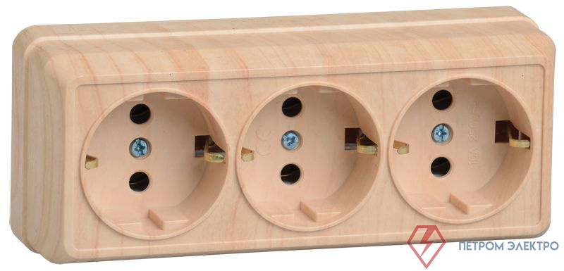 Розетка 3-м ОП Октава РС23-3-ОС 16А IP20 с заземл. сосна GENERICA ERO31-K03-16-DC