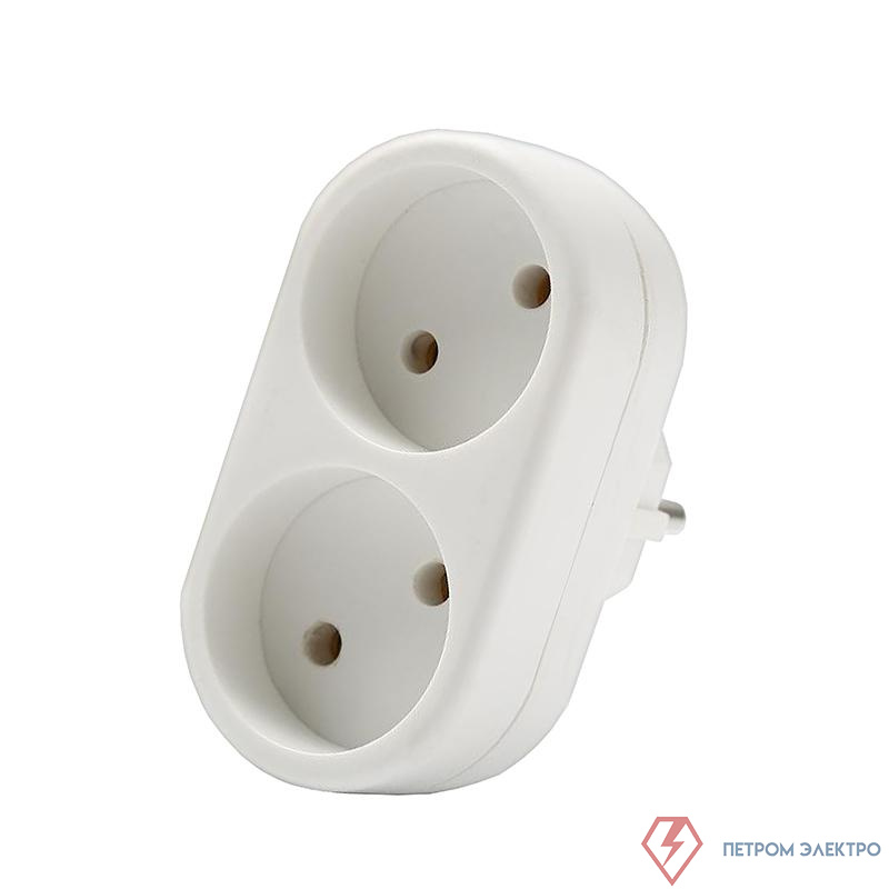 Разветвитель 2-м без заземл. 10А 2200Вт 250В плоский бел. DОМТОК 2651