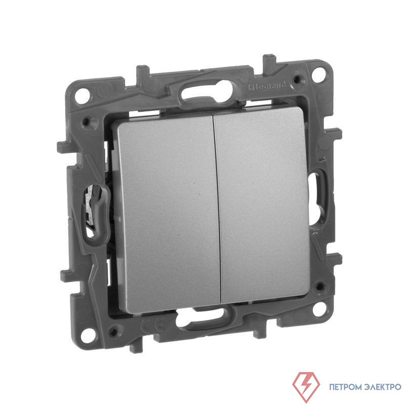 Переключатель 2-кл. СП Etika Plus 10А IP20 250В 10AX безвинтов. зажимы механизм алюм. IEK 672412