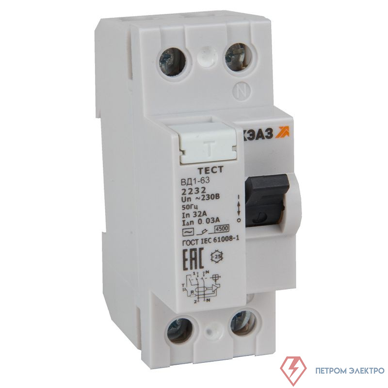 Выключатель дифференциального тока (УЗО) 2п 16А 100мА тип AC ВД1-63-2316-АС УХЛ4 электрон. КЭАЗ 318464