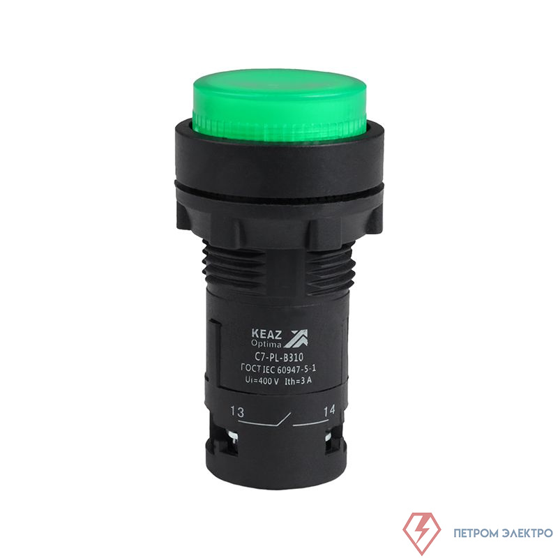 Кнопка с подсветкой OptiSignal Compact D22 С7-PL-B310 зел. 1НО 24В AC/DC XB7NW33B1 КЭАЗ 362090
