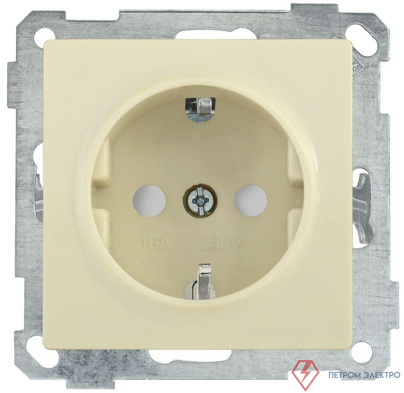 Розетка 1-м СП Bolero РС14-1-0-Б 16А IP20 с заземл. защ. шторки механизм крем. IEK ERB14-K33-16